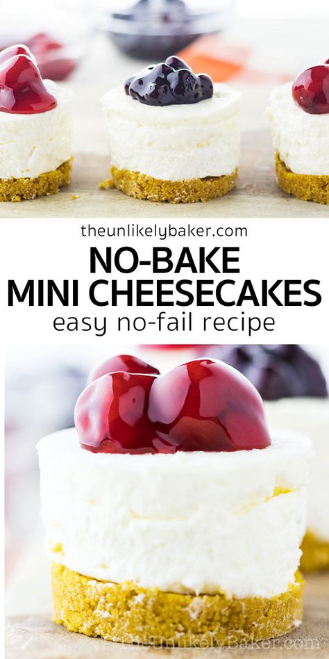 No Bake Mini Cheesecakes, Mini No Bake Cheesecake, Small Cheesecake, Cheesecake Oreo, Mini Cheesecake Recipes, Cheesecake Dessert, Baked Cheesecake Recipe, Brownie Desserts, Cheesecake Cupcakes