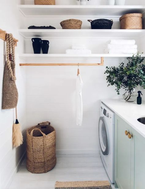 22 Laundry Room Organization Ideas: Hacks, Products & Photos | Apartment Therapy Laundry Room Storage Shelves, Room Storage Diy, Basement Laundry Room, Basement Laundry, Laundry Room Inspiration, Laundry Room Remodel, Laundry Room Cabinets, Small Laundry Room, Small Laundry