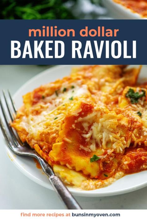 Million Dollar Ravioli, Cheese Ravioli Recipe, Beef Ravioli, Baked Ravioli Recipe, Baked Ravioli, Buns In My Oven, Ravioli Bake, Tortellini Bake, Vegetarian Casserole