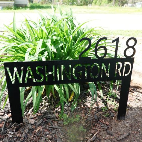 House Number Ideas, Address Signs For Yard, Unique House Numbers, Metal Address Sign, Number Ideas, Metal House Numbers, Monogram Signs, House Number Sign, Sign Display