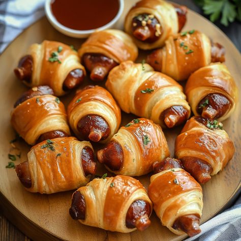 There’s something irresistibly nostalgic about Pigs in a Blanket—that classic, crowd-pleasing appetizer that brings back memories of fun family gatherings and cozy evenings. But this version has a little twist Turkey Pigs In A Blanket, Halloween Pigs In A Blanket, Mummy Pigs In A Blanket, Glazed Pigs In A Blanket, Pigs In A Blanket Recipe, Halloween Apps, Peach Pound Cakes, Quick Appetizer, Halloween Food Dinner