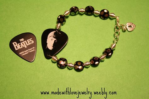 The Beatles (reversible) Bracelet   www.madewithlovejewelry.tumblr.com Tiffany Heart, Guitar Pick, Jewelry Creation, Heart Charm Bracelet, My Jewelry, The Beatles, My Jewellery, Music Instruments, See More