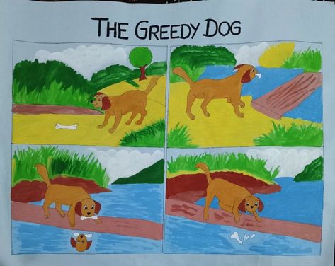 The Greedy Dog The Greedy Dog Story Images, Greedy Dog Story Pictures, The Greedy Dog, Greedy Dog Story, Story Sequencing Pictures, Picture Story Writing, Picture Story For Kids, Crow Pictures, Coloring Worksheets For Kindergarten