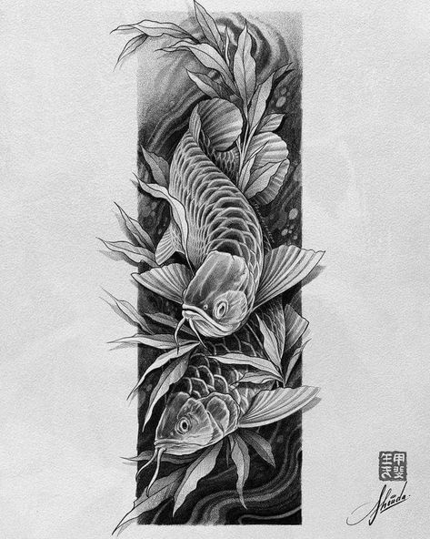 Pez Koi Tattoo, Tato Irezumi, Koi Tattoo Sleeve, Foo Dog Tattoo, Koi Tattoo Design, Japanese Flower Tattoo, Koi Fish Drawing, Japan Tattoo Design, Thai Tattoo