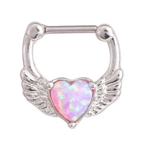 Aura Pink Opal Heart Septum Piercing Jewelry Clicker at MyBodiArt.com Pink Septum Jewelry, Kawaii Septum Piercing, Pink Septum, Heart Septum, Septum Piercing Men, Cute Septum Rings, Gauge Septum, Aura Pink, Septum Piercing Jewelry