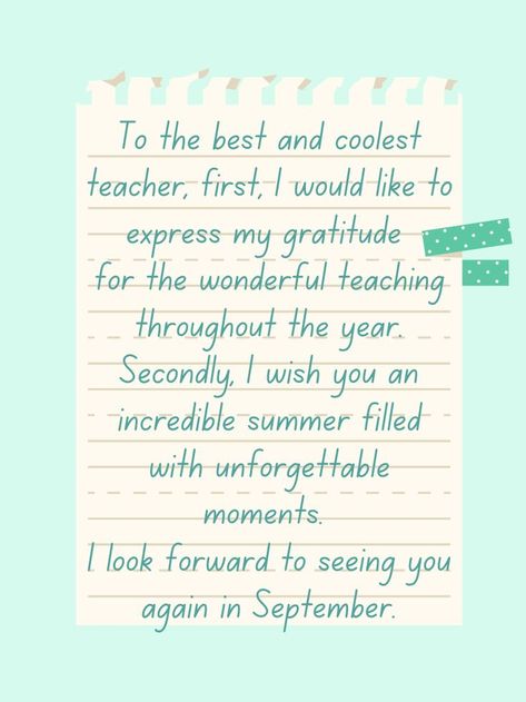 Thank You Notes to Teacher for the End of the Year Letter For Teacher, Teacher Thank You Notes, Letter To Teacher, Thank You Letter, Show Appreciation, Teacher Notes, Looking Forward To Seeing You, Teacher Thank You, End Of The Year