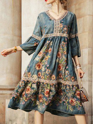 Elegant Style Dress, Holiday Dresses Women, Floral Pullover, Womens Floral Dress, Midi Dress Casual, Fashion Elegant, Fashion Blouse Design, Polyester Dress, Style Dresses