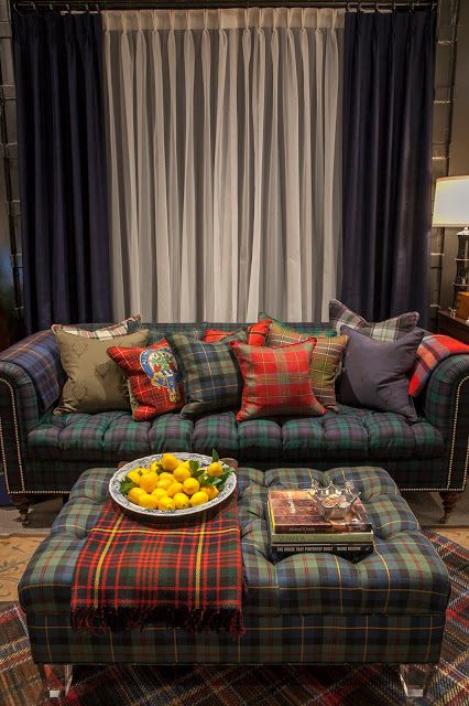 Tartan Furniture, British Style Interior, Scottish Interiors, Tartan Decor, Tweed Furniture, Scottish Decor, 4 Season Room, Masculine Interior, Style Anglais