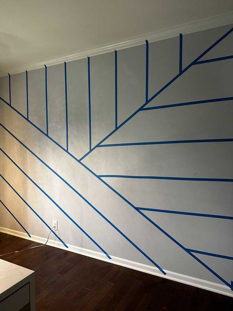 Geometric Pattern For Wall, Board And Batten Wall Plans, Tape Accent Wall Ideas, Geometric Wall Ideas, Tape Wall Design Diy Paint, Accent Wall Tape Designs Bedroom, Accent Wall With Tape And Paint, Batten Board Wall Designs, Wall Paint Accent Ideas