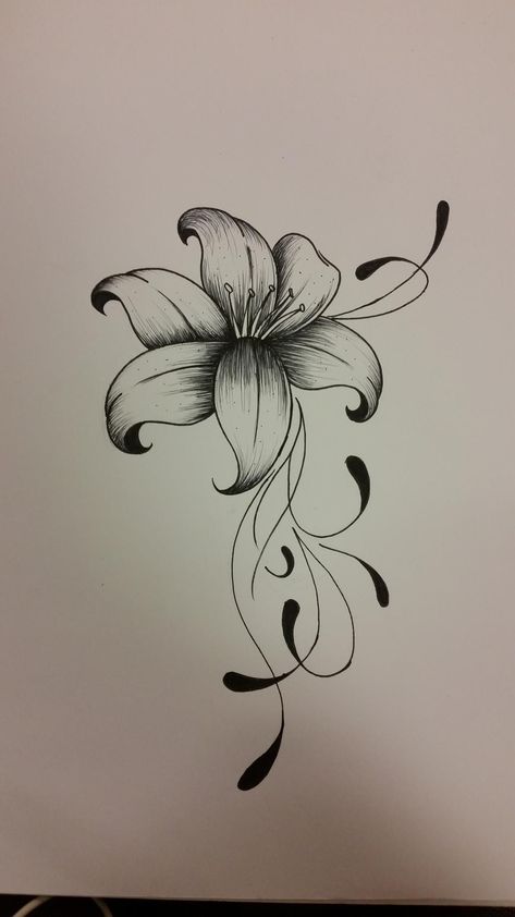 Kataleya Flower Tattoo, Rapunzel Tattoo, Flower Tattoo Stencil, 45 Tattoo, Lilly Tattoo Design, Lilly Flower Tattoo, Womens Tattoos, Tattoo Perna, Cursive Tattoo