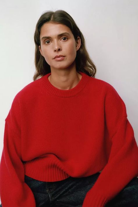 Red Knit Jumper | SheerLuxe Red Jumper Outfit, The Round Up, Red Cashmere Sweater, France Fashion, Trendy Outfit Inspo, Work Fits, Jumper Outfit, Red Jumper, Red Knit Sweater