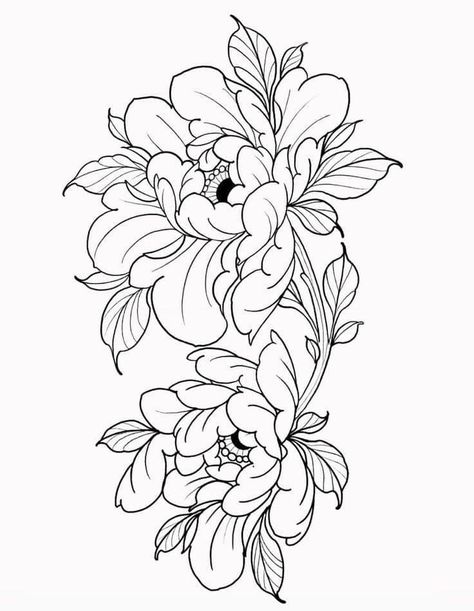 Japanese Peony Tattoo, Traditional Tattoo Outline, Flower Tattoo Stencils, Realistic Flower Tattoo, Peony Flower Tattoos, Japanese Flower Tattoo, Flash Ideas, Stencil Ideas, Thigh Tattoos