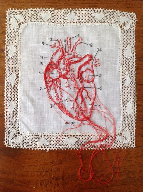 Marisa Ramirez, Kampot, Embroidered Art, Red Thread, Human Heart, Art Textile, Stitching Art, Embroidery Inspiration, Diy Embroidery