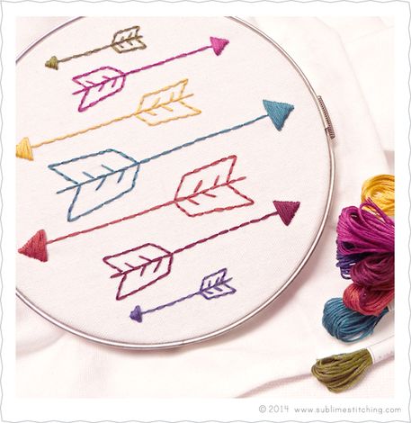 Free Arrow Embroidery Pattern from Sublime Stitching Easy Hand Embroidery, Easy Embroidery, Learn Embroidery, Pola Sulam, Embroidery Patterns Free, Crewel Embroidery, Hand Embroidery Stitches, Embroidery For Beginners, Hand Embroidery Patterns