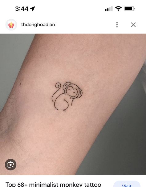 Year Of The Monkey Tattoo Chinese Zodiac, Dainty Monkey Tattoo, Orangatang Tattoo Ideas, Small Monkey Tattoo Simple, Monkey Couple Drawing, Monkey Family Tattoo, Monkey Tattoo Simple, Fine Line Monkey Tattoo, Minimalist Monkey Tattoo