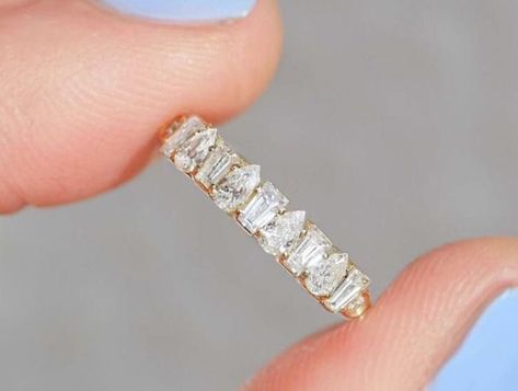 Moissanite Wedding Band, Pear Cut Diamond, Promise Rings For Her, Diamond Mosaic, Half Eternity Band, Baguette Cut Diamond, Moissanite Wedding Bands, Engagement Bands, Pear Diamond