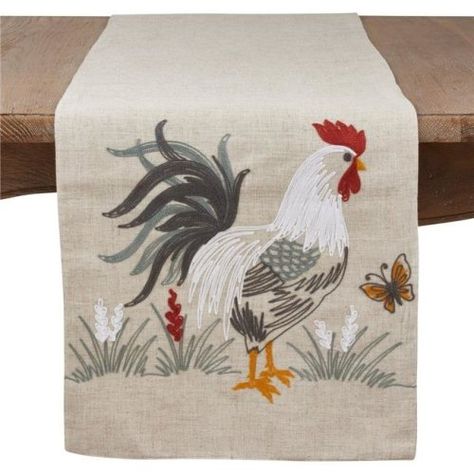 Chicken Table Runner, Embroidered Rooster, Country Table Runner, Sunflower Table Runner, Quilt Stitches, Rooster Design, Top 10 Christmas Gifts, Long Table Runner, Embroidered Table Runner