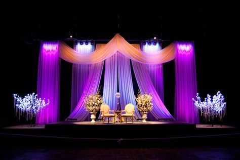 For more ideas visit www.pinterest.com/cathedraloaks or www.cathedral-oaks.com Wedding Reception Lighting, Wedding Reception Backdrop, Church Stage Design, Stage Backdrop, Wedding Stage Decorations, Best Wedding Planner, Stage Set, Desi Wedding, Church Design