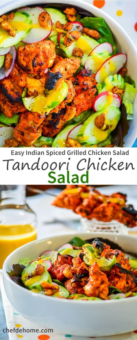 Tandoori Chicken Salad Recipe, Indian Chicken Salad Recipe, Indian Chicken Salad, Indian Salad Dressing Recipes, Indian Salad Dressing, Indian Salad Recipes, Tandoori Chicken Salad, Indian Salad, Curry Salad