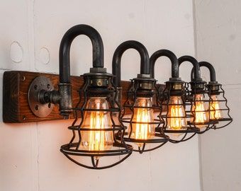 RUSTIC DISTRESSED Mason Jar Light Fixture, Industrial, Modern, Farmhouse, Vanity Bathroom Lights, Bathroom Lighting, Bathroom Decor for Wall - Etsy Steam Punk Bathroom Ideas, Nautical Bathroom Light Fixtures, Farmhouse Bathroom Vanity Lights, Nautical Airbnb, Rustic Bathroom Lights, Farmhouse Bathroom Lights, Farmhouse Bathroom Vanity Lighting, Vanity Bathroom Lights, Bathroom Industrial Style