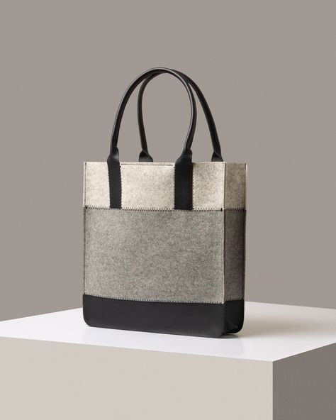 Jaunt Merino Wool Felt Tote in Dark Gray and Black | Graf Lantz Wine Carrier Bag, Wine Markers, Wool Tote, Felt Tote, Leather Detailing, Bottle Bag, Carrier Bag, Accessory Pouch, Everyday Bag