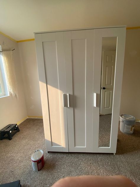 Brimes Ikea Wardrobe Hack, Brimnes Wardrobe Hack, Ikea Brimnes Wardrobe, Brimnes Wardrobe, Ikea Wardrobe Hack, Minimal Apartment, Nursery Makeover, Wardrobe Revamp, Ikea Wardrobe