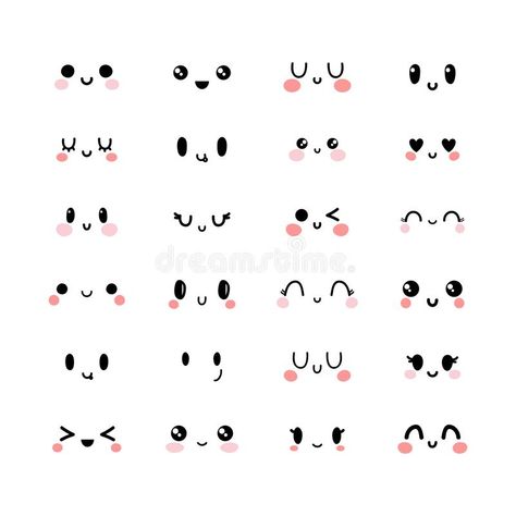 Cute Face Doodles Easy, Cute Drawings Faces, Kawaii Smile Faces, Easy Smiley Faces To Draw, Kawaii Face Expressions, Cute Cartoon Faces To Draw, Cute Faces To Draw Easy, Cute Face Ideas Drawing, Face Drawing Emotion