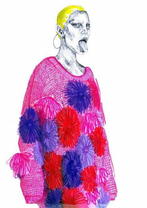 Knitwear Illustration Fashion Sketches, Pop Art Textiles, Art Portfolio University, Creative Fashion Illustration, University Presentation, Portfolio Sketchbook, Embroidered Photographs, Fashion Illustration Portfolio, Collage Fashion