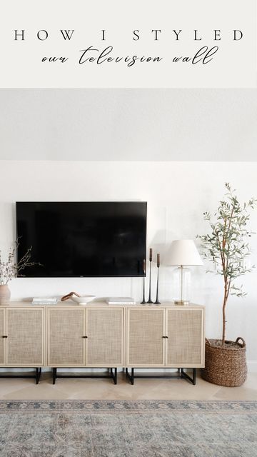 Storage Console Cabinet, Tv Over Sideboard, Sideboard Cabinet Living Room, Nathan James Sideboard, Sideboard With Tv Above, Two Sideboards Side By Side, Tv Sideboard Decor, Chic Tv Stand Ideas Living Rooms, Nathan James Living Room