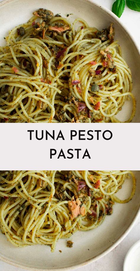 Tuna Pesto Pasta Recipes, Tinned Tuna Recipes Dinners, Canned Tuna Pasta Recipes, Flap Meat Recipes Dinners, Pesto Meal Ideas, Pasta With Tuna Recipe, Tuna Recipes Canned Healthy, Canned Tuna Recipes Healthy, Tuna Pasta Recipes