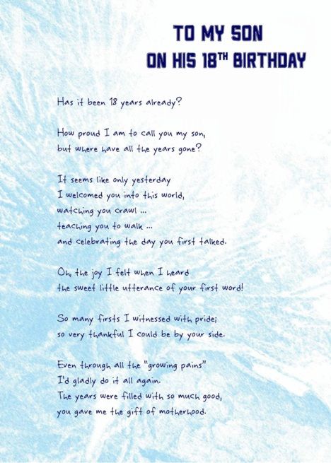 To My Son On His 18th Birthday card Son 18th Birthday Quotes From Mom, Letter To My Son On His 18th Birthday, 18th Birthday Son Quotes, Sons 18th Birthday Ideas, 18th Birthday Quotes For Son, Sons 18th Birthday Quotes Mom, 18th Birthday Card Message, 18th Birthday Letter, Sons 18th Birthday