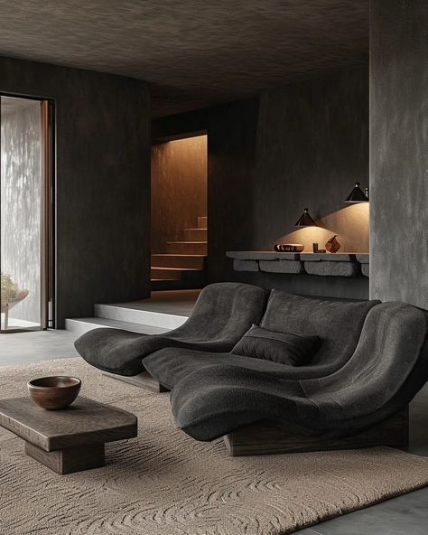 Soft Brutalism Interior, Brutalist Room, Brutalism Furniture, Brutalism Interior, Brutalist Interior, Dark Design, Apartment Decor Inspiration, Dream House Interior, Design Minimalista