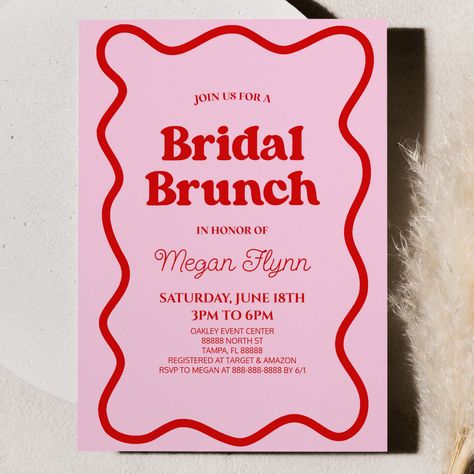 Bridal Shower Brunch Invitations, Bridal Shower Invites, Dark Red Wallpaper, Red Theme, Brunch Invitations, Bridal Shower Brunch, Retro Valentines, Red Retro, Pink Bridal