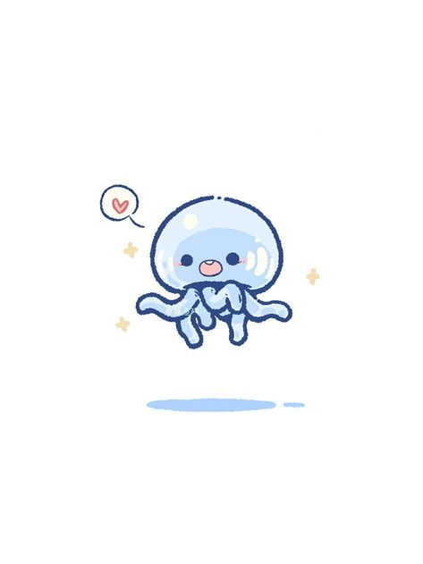 Cute Sea Animals Drawing Kawaii, Blue Cute Drawings, Blue Animals Drawing, Blue Icon Widget, Cute Jellyfish Wallpaper, Octopus Drawing Cute, Cute Sea Animals Drawing, Cute Jellyfish Drawing, Kawaii Sea Animals