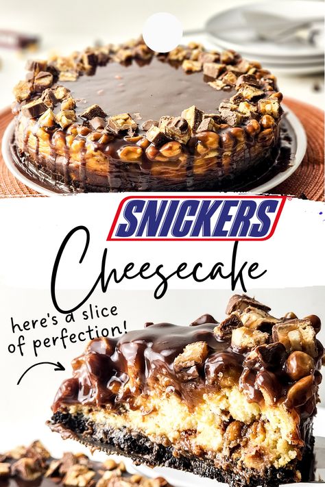 Indulge in the ultimate dessert experience with our Snickers Cheesecake recipe! This decadent treat combines the classic flavors of Snickers candy bars with a creamy, rich cheesecake filling. With its layers of chocolate, caramel, peanuts, and a graham cracker crust, this cheesecake is sure to satisfy your sweet tooth and impress your friends and family. Perfect for special occasions or everyday indulgence, our Snickers Cheesecake recipe is easy to make and will become a favorite in no time! Chocolate Bar Cheesecake, Candy Bar Cheesecake Recipes, Snicker Cheesecake Recipe, Snicker Desserts, No Bake Twix Cheesecake Recipes, Snicker Cheesecake, No Bake Snickers Cheesecake, Snickers Cheesecake Recipe, Easy Desserts For A Crowd