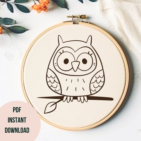 Simple Owl Embroidery Pattern, Embroidery Owl Patterns, Embroidery Journal, Owl Printable, Simple Owl, Embroidered Owl, Owl Printables, Owl Embroidery, Embroidery Hoop Art Diy