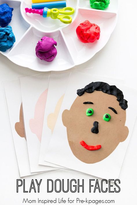 Play Dough Faces Activity for preschool                                                                                                                                                                                 More Face Puzzle Preschool, Playdough Printables, Body Parts Theme, Showing Emotions, Preschool Family, Body Parts Preschool, Feelings Activities, All About Me Preschool, All About Me Activities