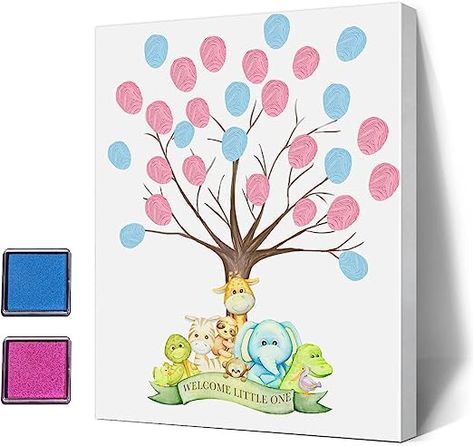 ALodr Baby Shower Guest Book Fingerprint Tree Canvas，Jungle Animals Theme Fingerprint Guest Book,Boy or Girl Gender Reveal Supplies, Decorations,Personalized Alternative Guest Book Baby Shower Tree Fingerprint, Guest Book Fingerprint, Baby Shower Tree, Boy Or Girl Gender Reveal, Fingerprint Guestbook, Pregnancy Gender, Pregnancy Gender Reveal, Fingerprint Tree, Girl Gender Reveal