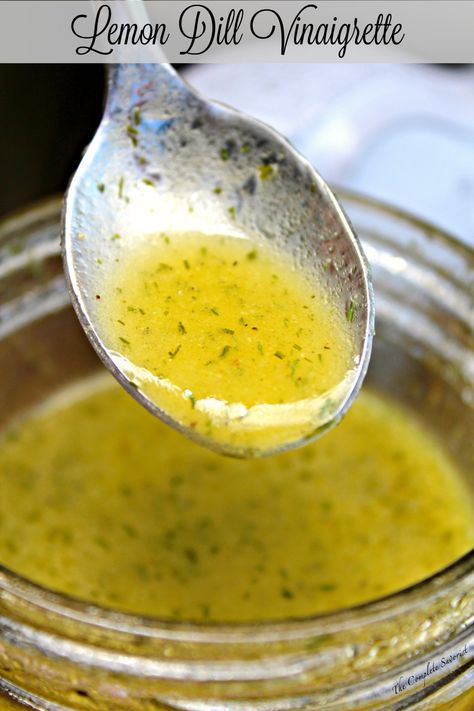 Lemon Dill Vinaigrette ~ Fresh and light, lemon dill vinaigrette is the perfect dressing for any salad with its herbaceous and citrus notes ~ The Complete Savorist Lemon Dill Dressing Recipe, Dill Dressing Recipe, Lemon Dill Dressing, Dill Vinaigrette, Lemon Salad Dressings, Dill Recipes, Salad Dressing Recipes Healthy, Lemon Salad, Dill Dressing