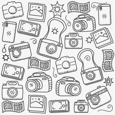 Photography Doodle Art, Doodle Photography Illustration, Camera Doodle Art, Doodles Photography, Style Drawing Fashion, Zoom Illustration, Doodle Photography, Camera Doodle, Photography Vector