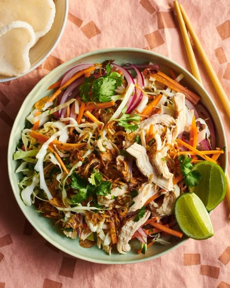 Vietnamese Chicken and Cabbage Salad Recipe (Easy) | The Kitchn Vietnamese Goi Salad, Vietnamese Chicken Salad Goi Ga Milk Street, Goi Ga Recipe Milk Street, Vietnamese Chicken Salad With Sweet Lime-garlic Dressing (goi Gà), Vietnamese Chicken Salad Milk Street, H Mart Recipes, Prawn Chips, Vietnamese Dressing, Summer Suppers