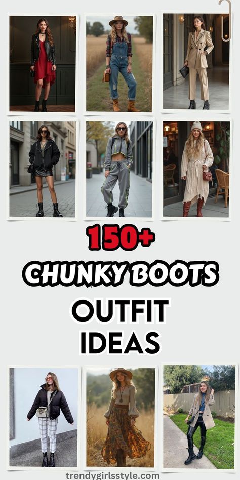 Looking for stylish chunky boots outfit ideas? Explore over 150+ trendy looks that pair chunky boots with dresses, jeans, skirts, and more. Whether you prefer casual or chic, these 100+ chunky boots outfits will help you create the perfect look for any season or occasion. Mom Jeans And Chunky Boots, Outfits For Platform Boots, Outfits To Wear With Chunky Boots, Fur Boots Outfit Black Women Y2k, Winter Fashion With Boots, How To Style Chunky Boots With Jeans, How To Wear Timberland Boots Women, Tall Boots Outfit Fall Styles 2024, Chunky Heeled Boots Outfit