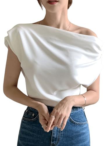 SweatyRocks Women's Asymmetrical Neck Short Sleeve Ruched Solid Tee Shirt Top 2020 Fashion, Kids Luggage, Shirt Top, Shoes Jewelry, New Fashion, Tee Shirt, Top Styles, Top Shirt, Fashion Branding