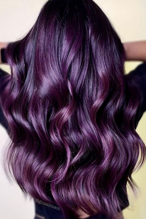 Metallic Purple Hair, Cherry Purple Hair, Burgundy Purple Hair, Plum Burgundy Hair, Plum Highlights, Deep Purple Hair, Hair Color For Brown Eyes, Exotic Hair Color, Witchy Hair