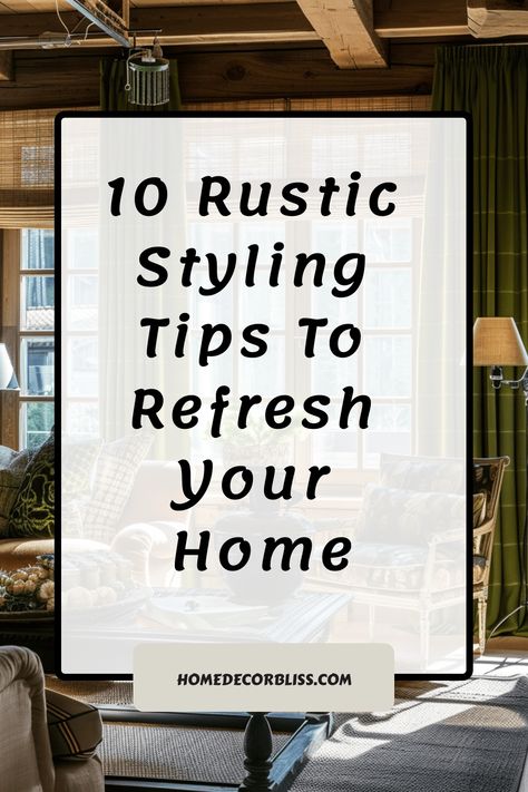 10 Rustic Styling Tips To Refresh Your Home Rustic Natural Home Decor, Rustic Ideas For Living Room, Refined Rustic Decor, Rustic Charm Living Room, Elegant Rustic Home Decor, Ranch Dining Room, Rustic Elegance Decor, Rustic Decorating Ideas, Rustic Charm Decor