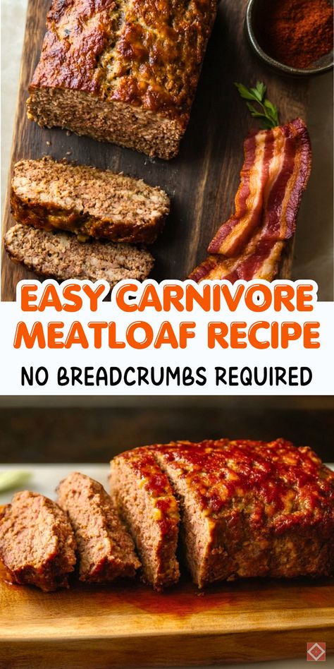 Say goodbye to breadcrumbs and hello to pure meaty goodness! This carnivore diet meatloaf recipe is simple, hearty, and perfect for anyone following a low-carb, keto, or carnivore lifestyle. Packed with protein and flavor, it’s a satisfying meal for any night. Save this pin for your next carnivore dinner idea! Carnivore Diet Shawn Baker, Carnivore Burger Patties, Sauces On Carnivore Diet, Low Carb Meat Dishes, Low Carb Dinner Ideas Ground Beef, Carnivore Meatloaf With Pork Rinds, Carnivore Soup Ideas, Frugal Carnivore Diet, Carnivore Diet Recipes Videos