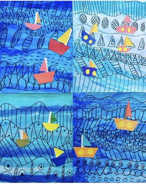 Straw Blowing Art, Summer School Art, Visual Art Lessons, Third Grade Art, Art Education Lessons, 2nd Grade Art, Sea Boat, Ocean Crafts, Boat Art