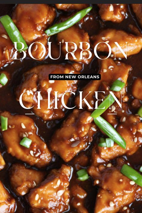 Bourbon chicken has a neat history deeply rooted in the culinary traditions of the southern United States. The dish is believed to have originated in the 1970s in the Chinese-American community in the bustling streets of New Orleans. New Orleans Chicken Wings, New Orleans Chicken, Bourbon Street Chicken, Bourbon Chicken Recipe, Southern United States, Mall Food Court, New Orleans Recipes, Brunch Desserts, Bourbon Chicken