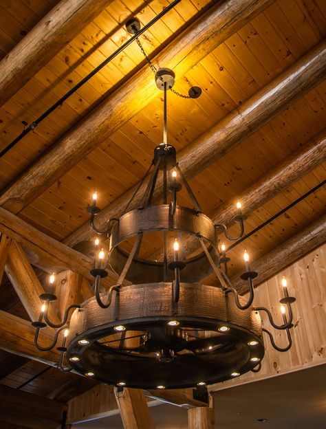 Costello Two Tier Chandel-Air Ridin-Hy Ranch Warrensburg, NY Outdoor Chandelier Porch, Cabin Chandelier, Nature Inspired Lighting, Custom Light Fixtures, Outdoor Chandeliers, Outdoor Chandelier, Deck Designs, Basement Makeover, Stained Glass Lamps