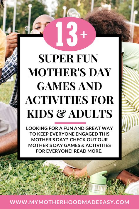 Looking for super fun Mother's Day games & activities for the whole family? Well, you're in luck! Keep reading to see our best mothers day games, activities, and ideas for your upcoming Mother's day celebration! Mother Daughter Games Activities, Fun Mother's Day Games, Mother’s Day Games For Adults, Mother’s Day Games With Kids, Games For Mother’s Day Party, Mother's Day Games, Mothers Day Coloring Pages, Virtual Games, Mother's Day Printables